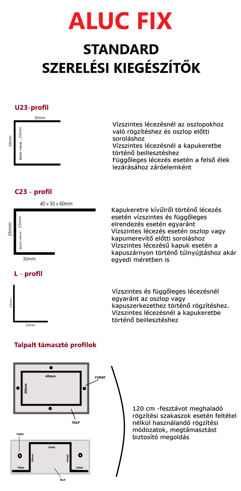 Hagyományos alu kerítés telepítő szerelvények Alumínium szerelési kiegészítők
