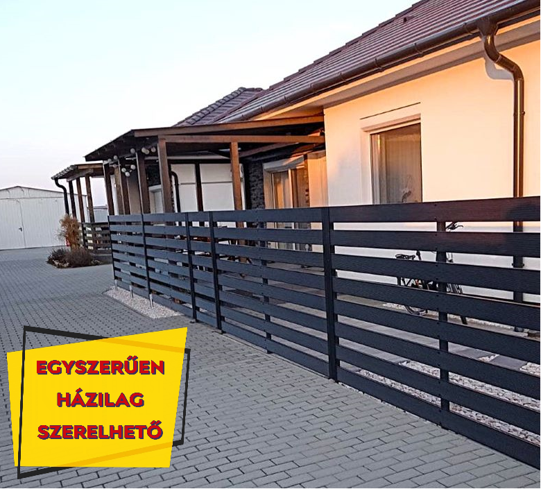 Modern megjelenésű wpc kerítés vízszintes fektetésű wpc kerítés